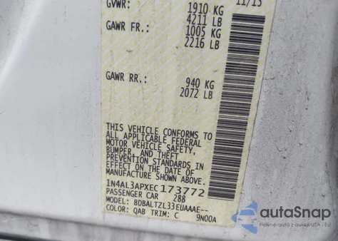 2014 Nissan Altima 2.5 Sv z USA, uszkodzony, nr VIN 1N4AL3APXEC173772